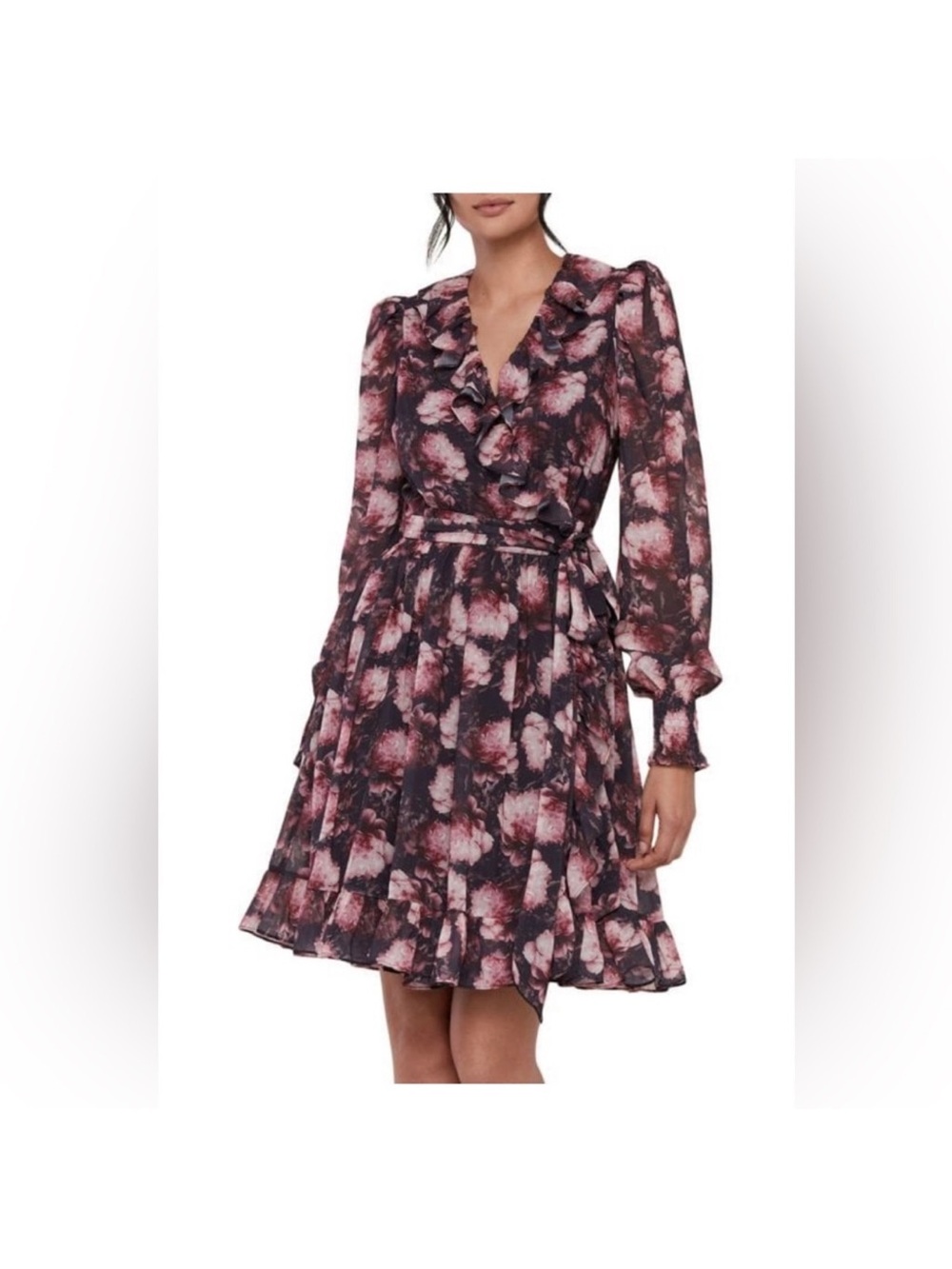 Rachel Parcell Pink and Black Ruffle Wrap Dress